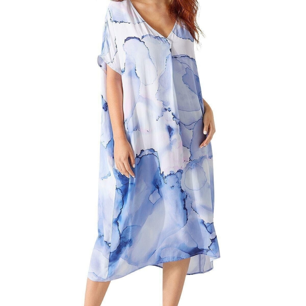 Tommy Bahama, blue watercolor cover-up size large
